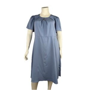BloomChic Dusty Blue‎ Puff Sleeve Midi Dress Size 14–16 Keyhole Neckline Pockets